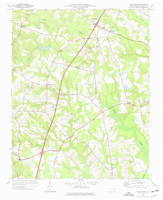 Classic USGS Darlington North Carolina 7.5'x7.5' Topo Map Image