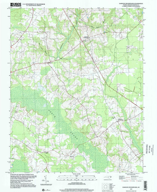 Classic USGS Dawson Crossroads North Carolina 7.5'x7.5' Topo Map Image