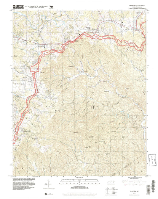 Classic USGS Deep Gap North Carolina 7.5'x7.5' Topo Map Image