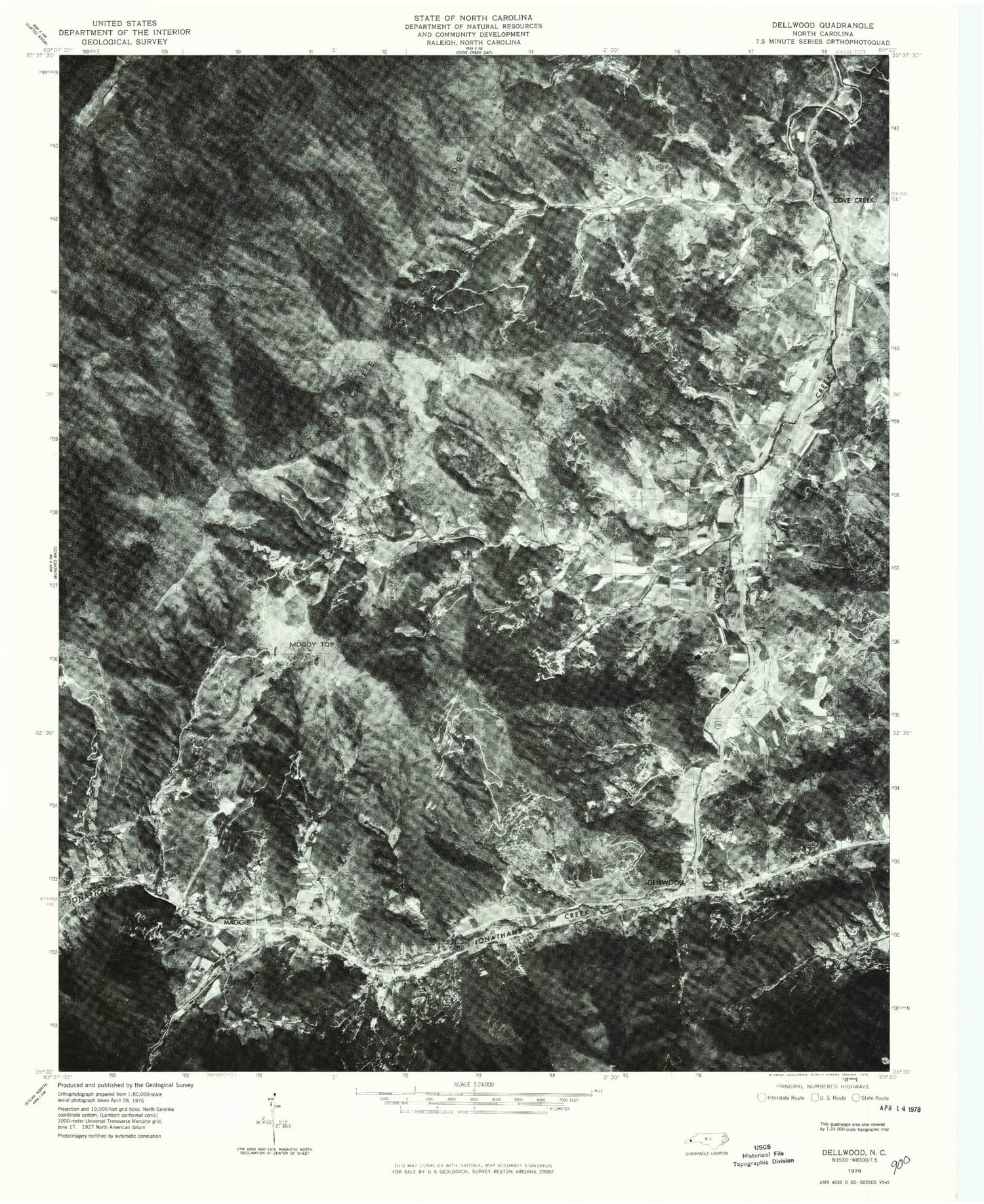 Classic USGS Dellwood North Carolina 7.5'x7.5' Topo Map Image