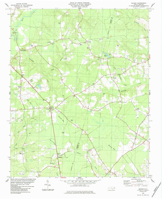Classic USGS Delway North Carolina 7.5'x7.5' Topo Map Image