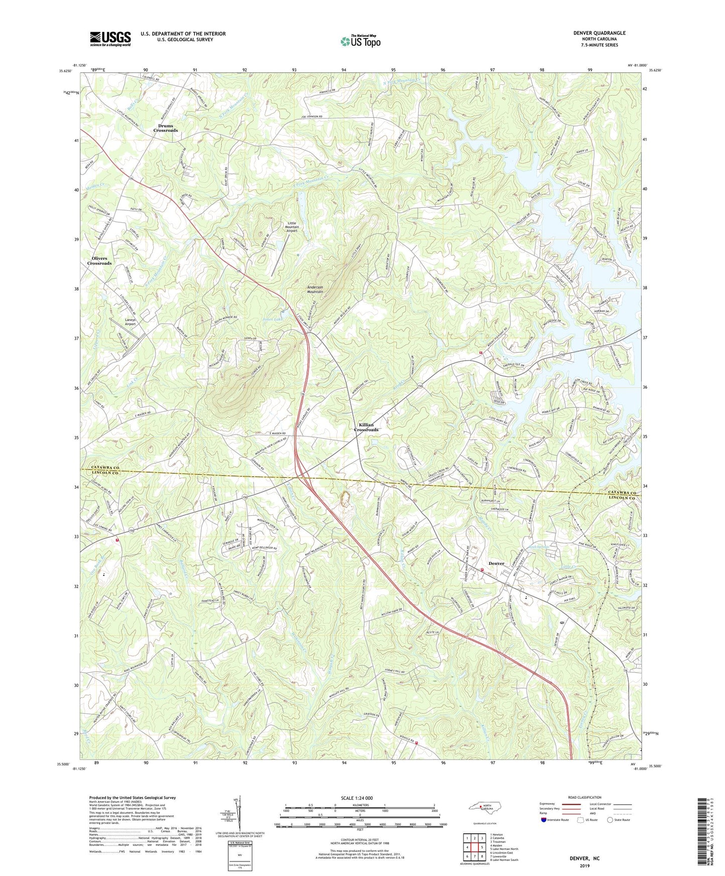 Denver North Carolina US Topo Map Image