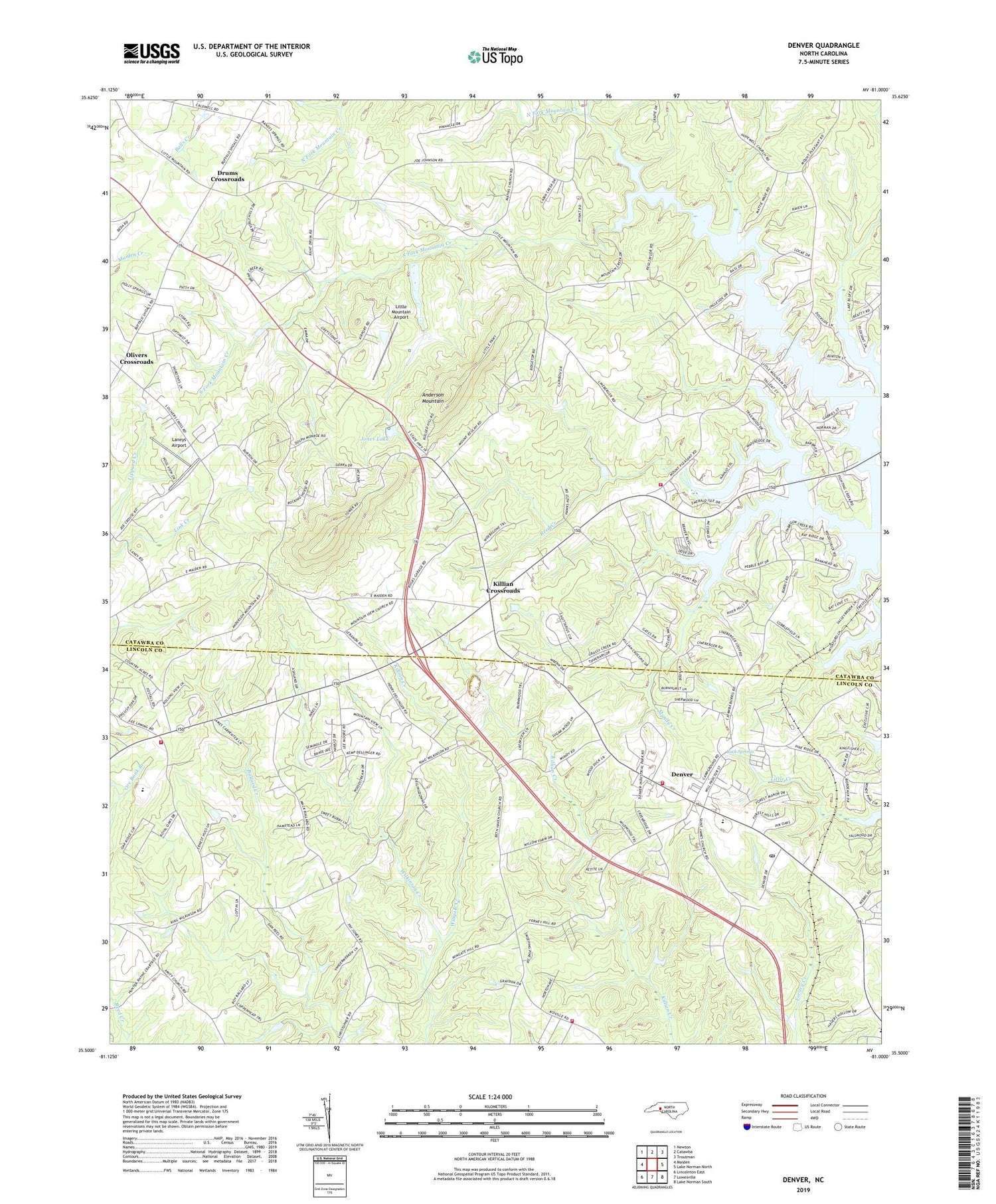 Denver North Carolina US Topo Map Image