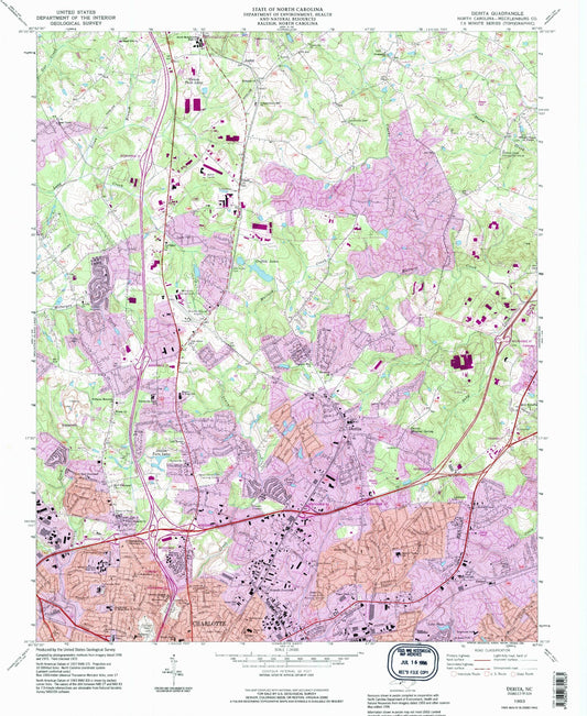 Classic USGS Derita North Carolina 7.5'x7.5' Topo Map Image
