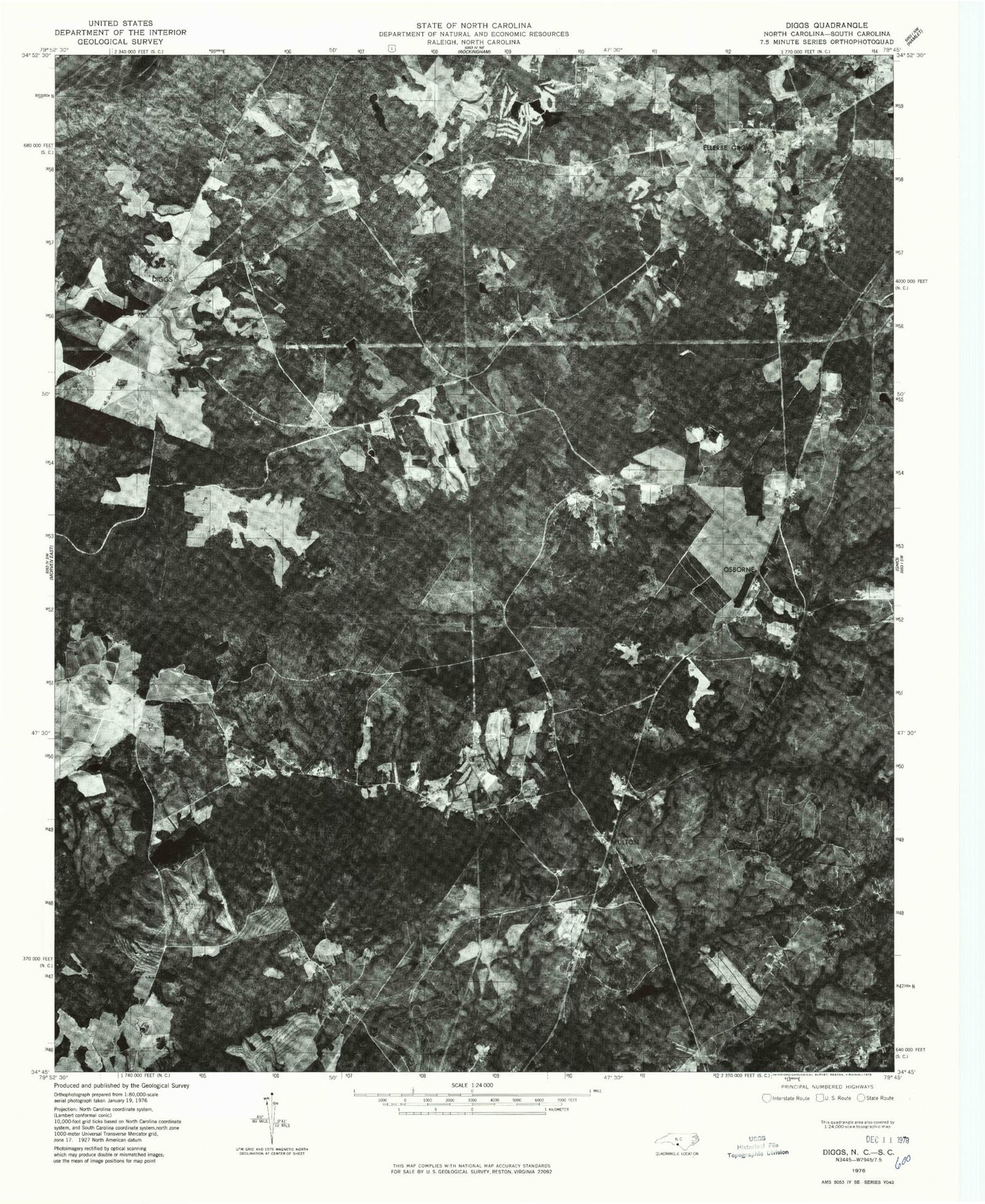 Classic USGS Diggs North Carolina 7.5'x7.5' Topo Map Image