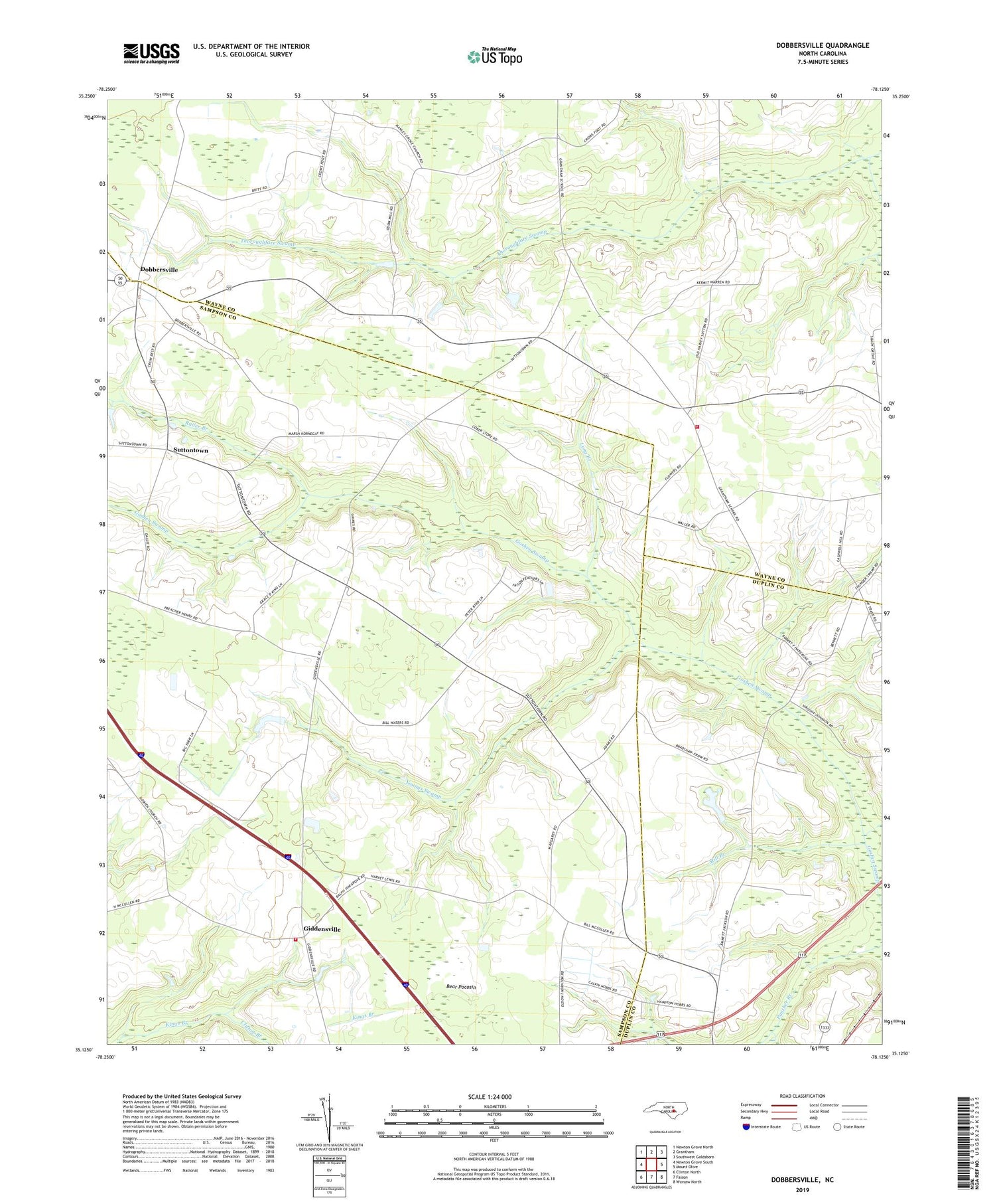 Dobbersville North Carolina US Topo Map Image