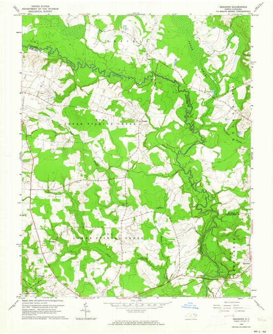 Classic USGS Draughn North Carolina 7.5'x7.5' Topo Map Image