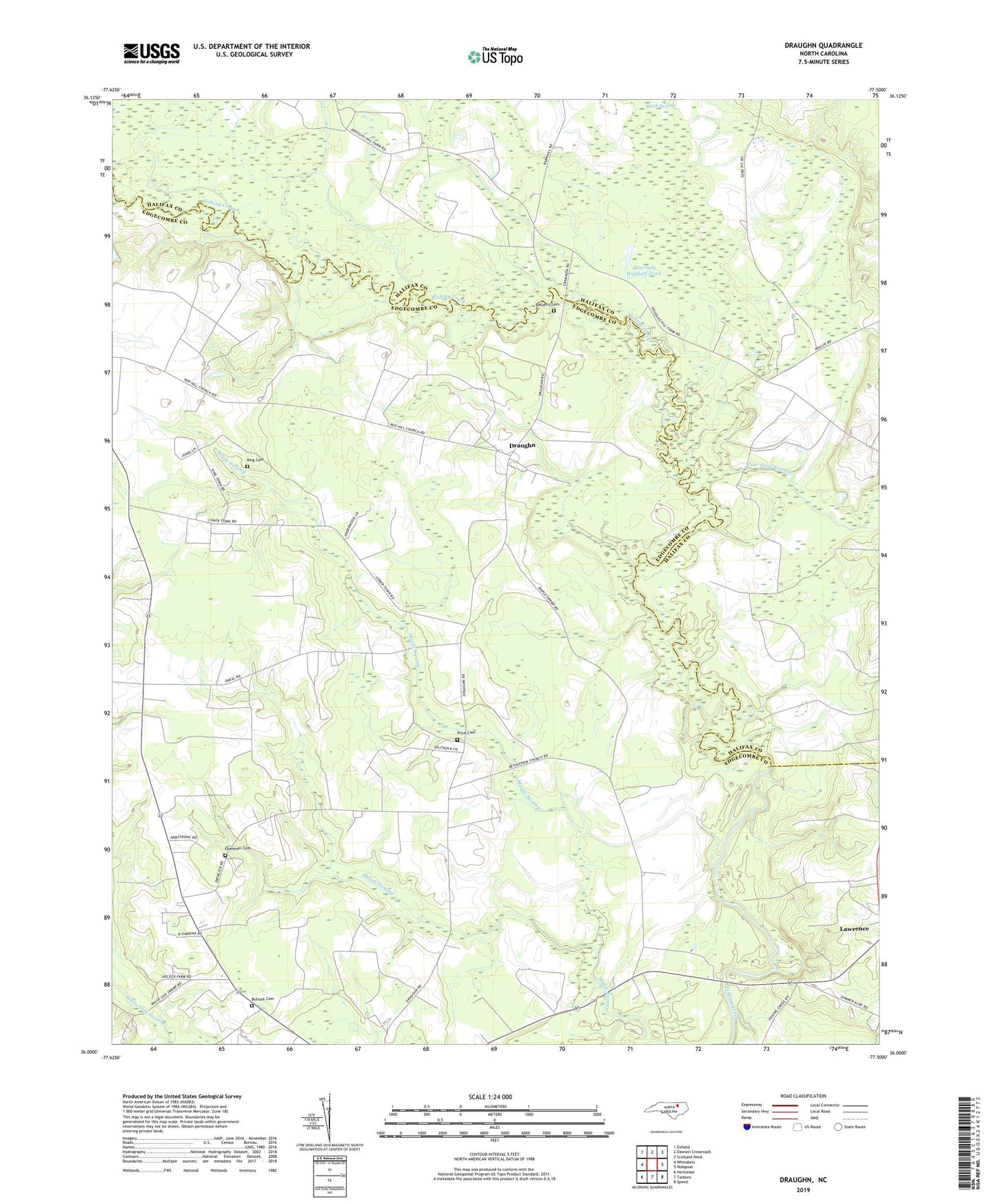 Draughn North Carolina US Topo Map Image