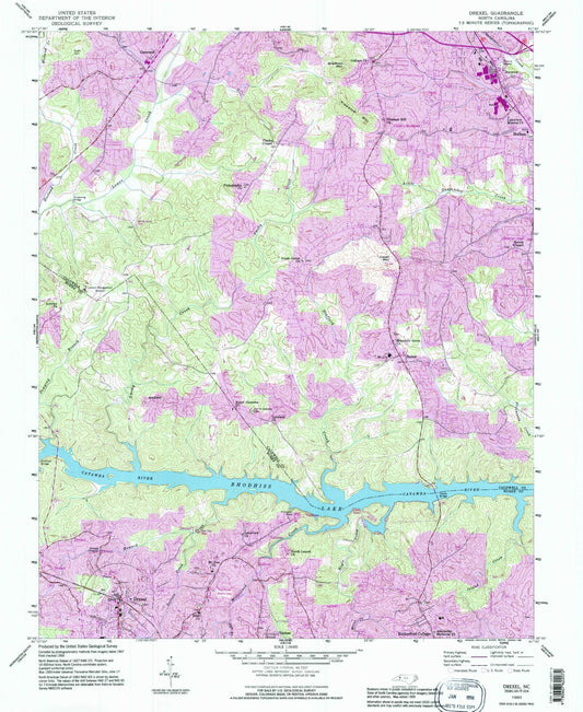 Classic USGS Drexel North Carolina 7.5'x7.5' Topo Map Image