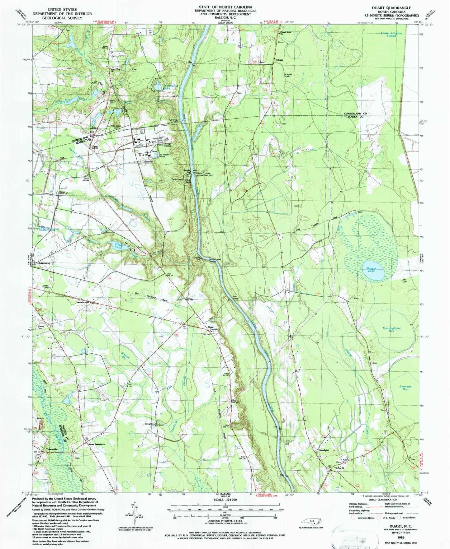 Classic USGS Duart North Carolina 7.5'x7.5' Topo Map Image