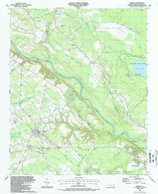 Classic USGS Dublin North Carolina 7.5'x7.5' Topo Map Image