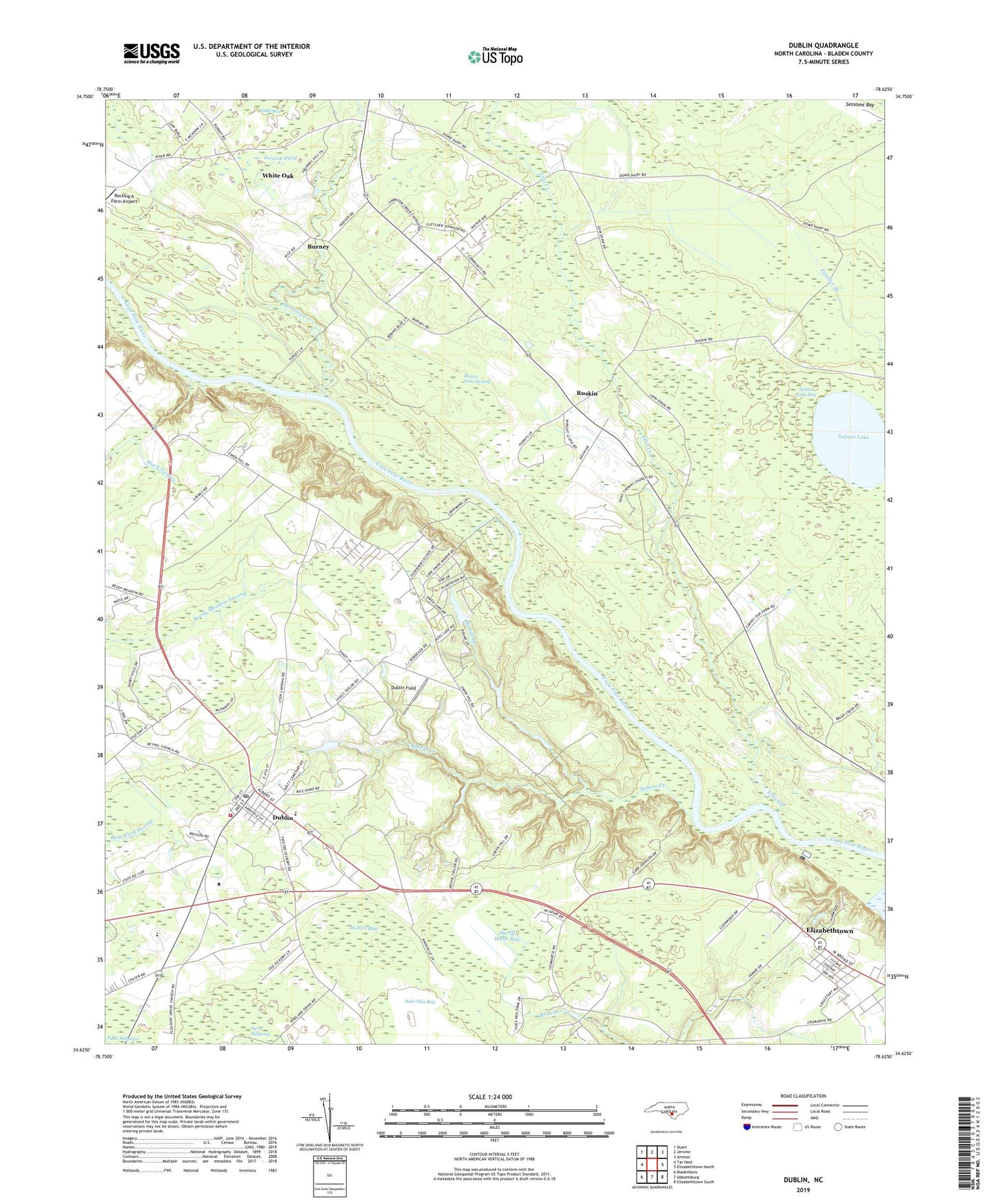 Dublin North Carolina US Topo Map Image