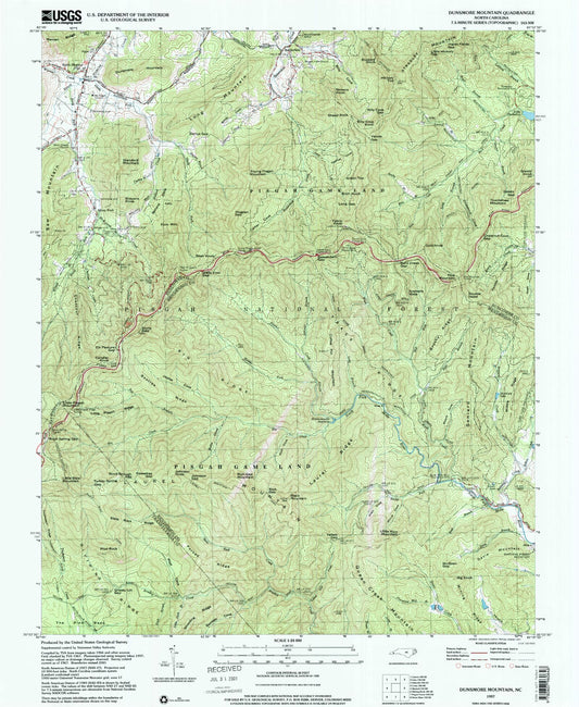 Classic USGS Dunsmore Mountain North Carolina 7.5'x7.5' Topo Map Image