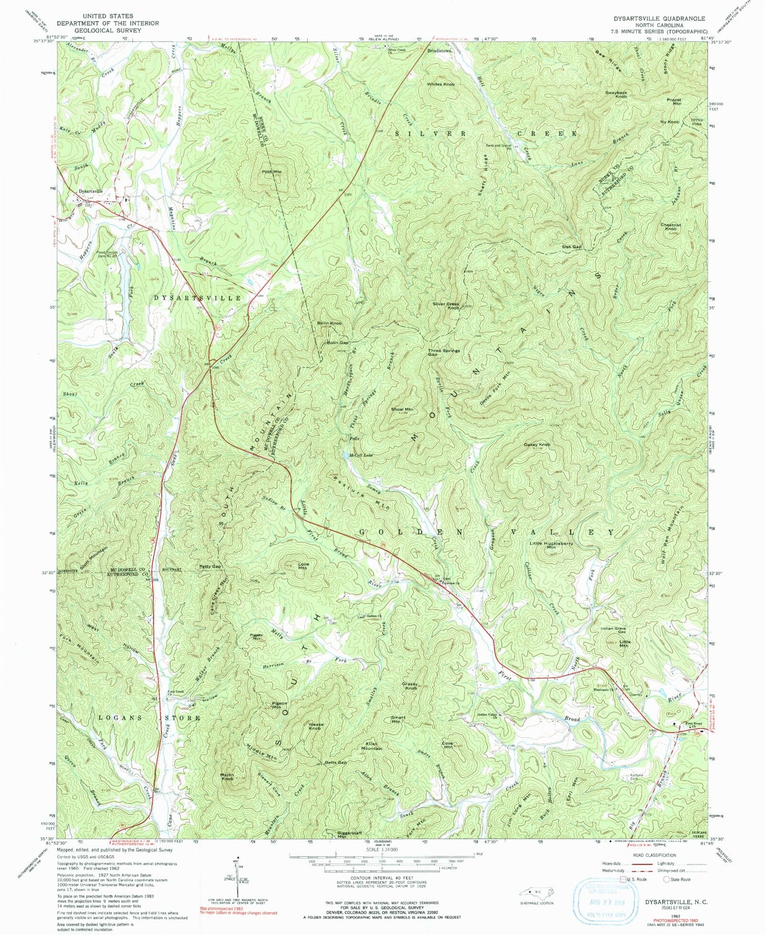 Classic USGS Dysartsville North Carolina 7.5'x7.5' Topo Map Image