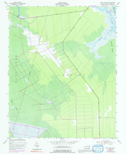 Classic USGS East Lake SE North Carolina 7.5'x7.5' Topo Map Image