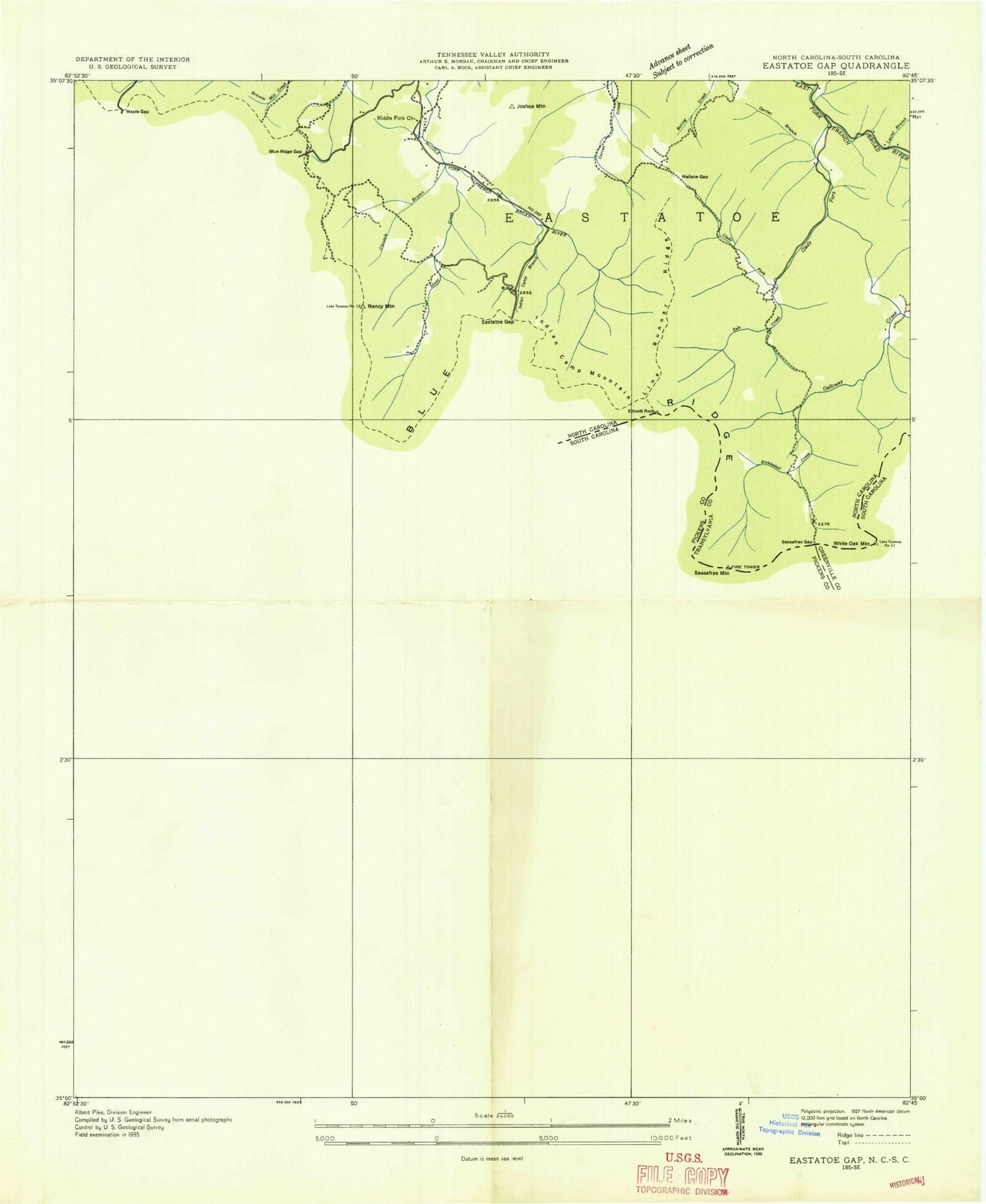 Classic USGS Eastatoe Gap North Carolina 7.5'x7.5' Topo Map Image
