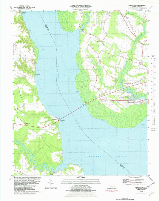 Classic USGS Edenhouse North Carolina 7.5'x7.5' Topo Map Image