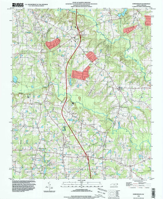 Classic USGS Edmondson North Carolina 7.5'x7.5' Topo Map Image