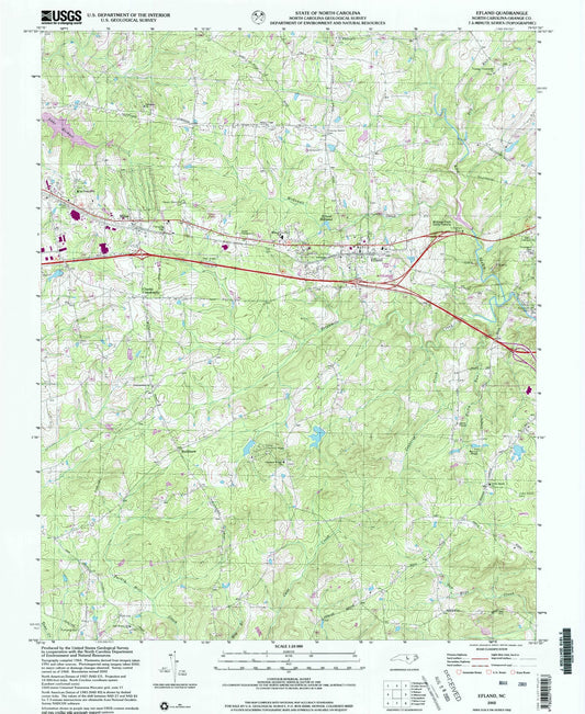 Classic USGS Efland North Carolina 7.5'x7.5' Topo Map Image