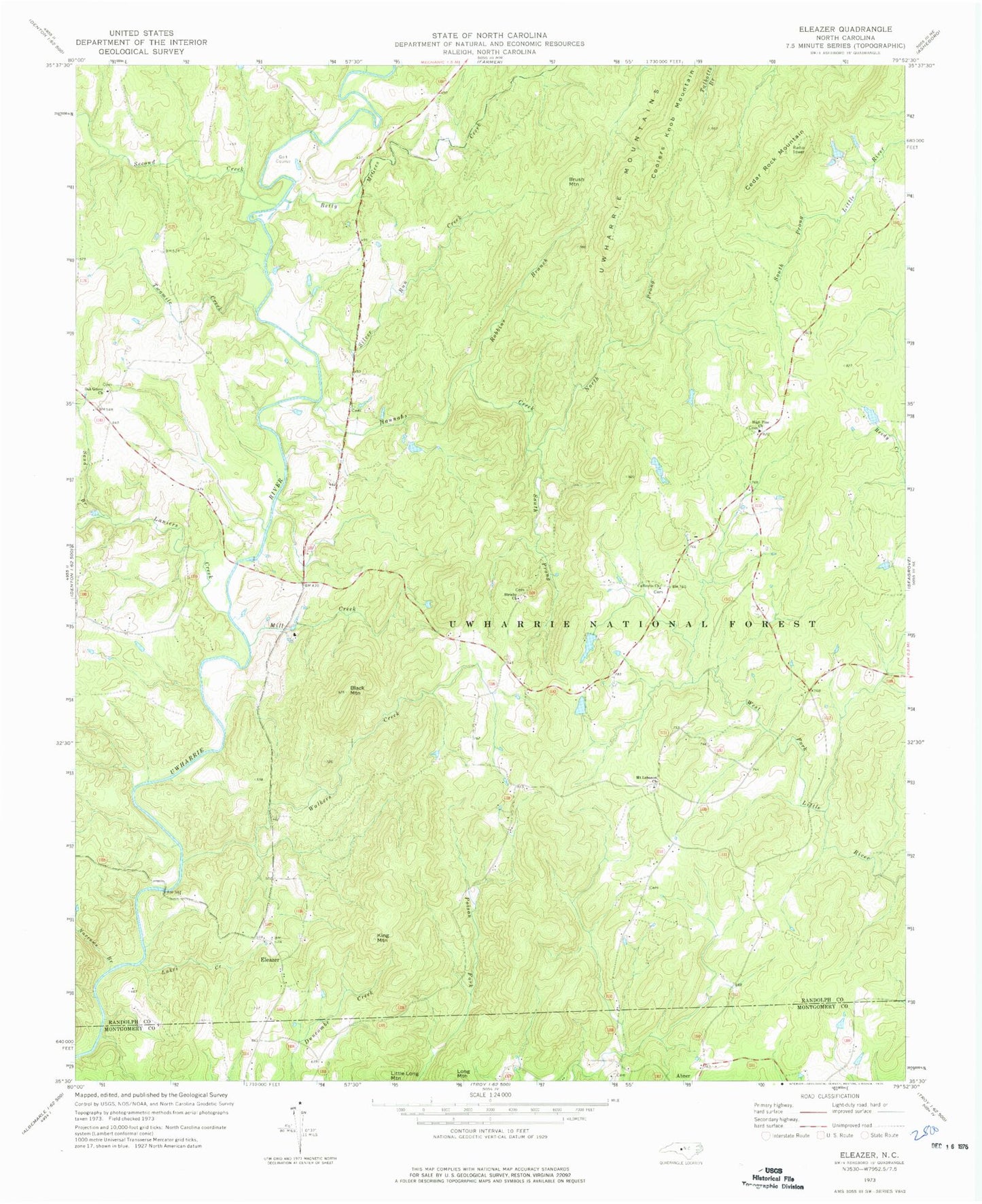 USGS Classic Eleazer North Carolina 7.5'x7.5' Topo Map Image