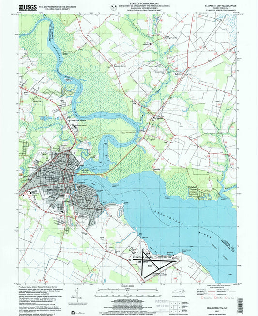 Classic USGS Elizabeth City North Carolina 7.5'x7.5' Topo Map Image