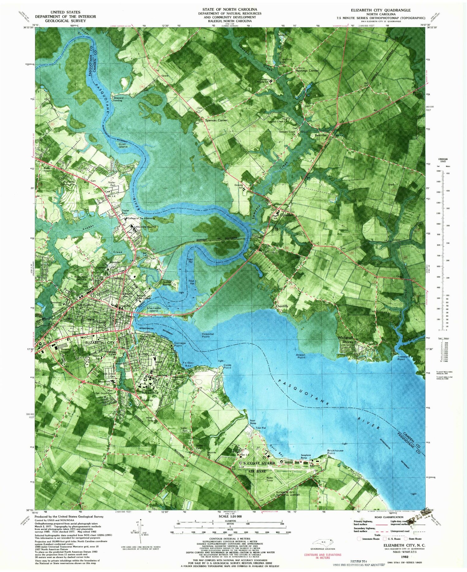 Classic USGS Elizabeth City North Carolina 7.5'x7.5' Topo Map Image