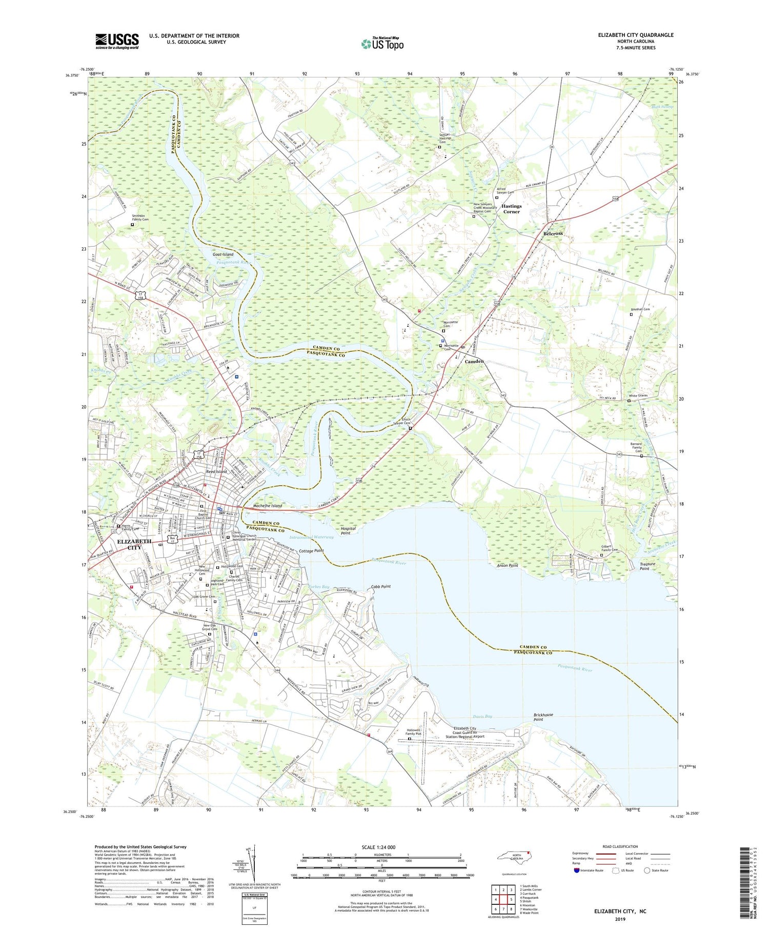 Elizabeth City North Carolina US Topo Map Image