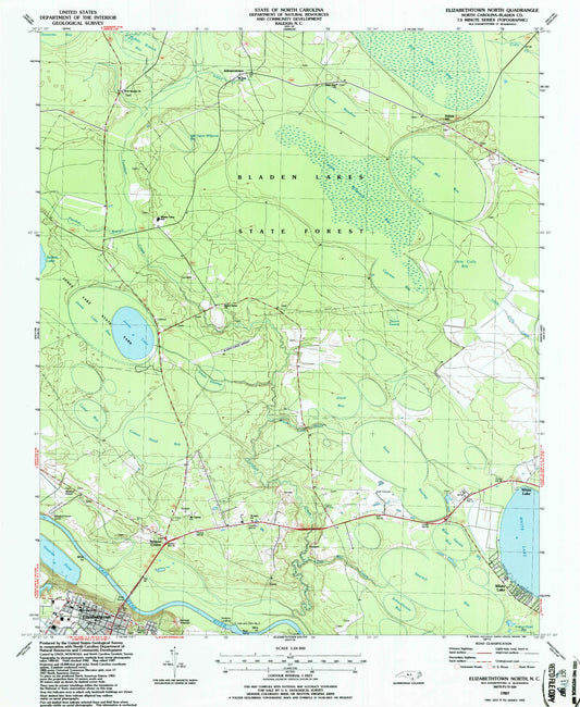 Classic USGS Elizabethtown North North Carolina 7.5'x7.5' Topo Map Image