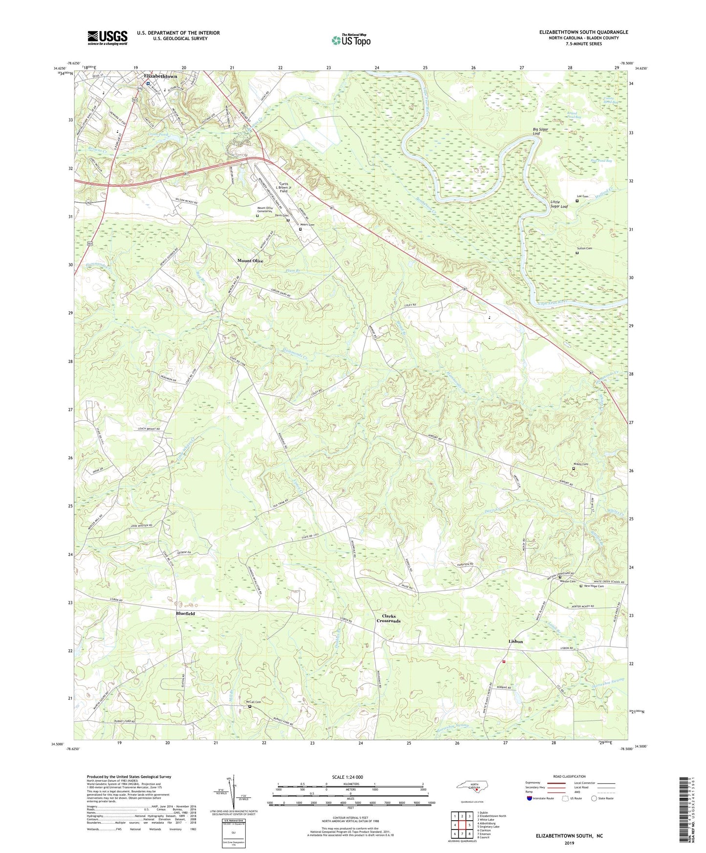 Elizabethtown South North Carolina US Topo Map Image