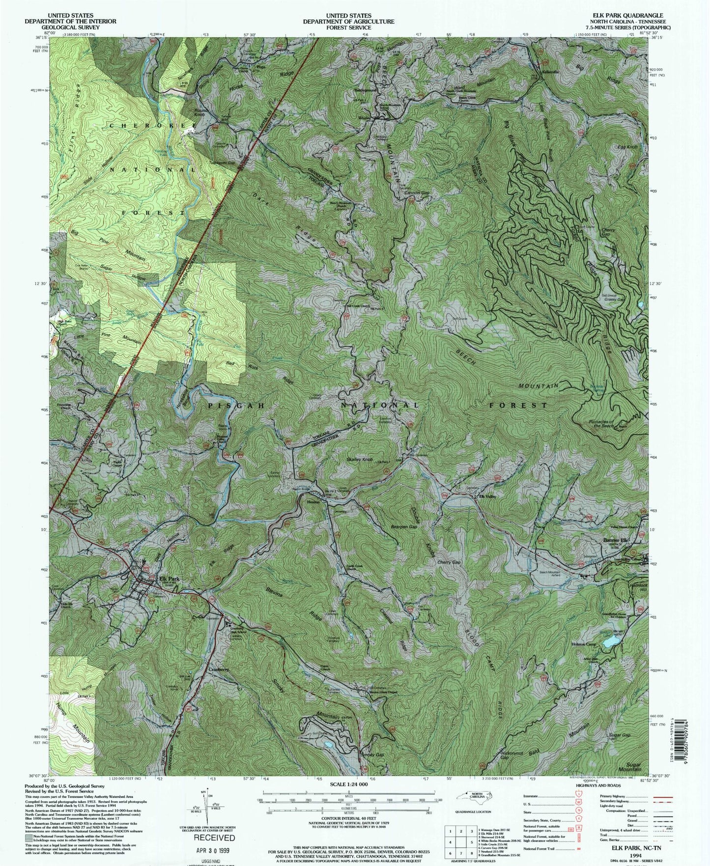 Classic USGS Elk Park North Carolina 7.5'x7.5' Topo Map Image