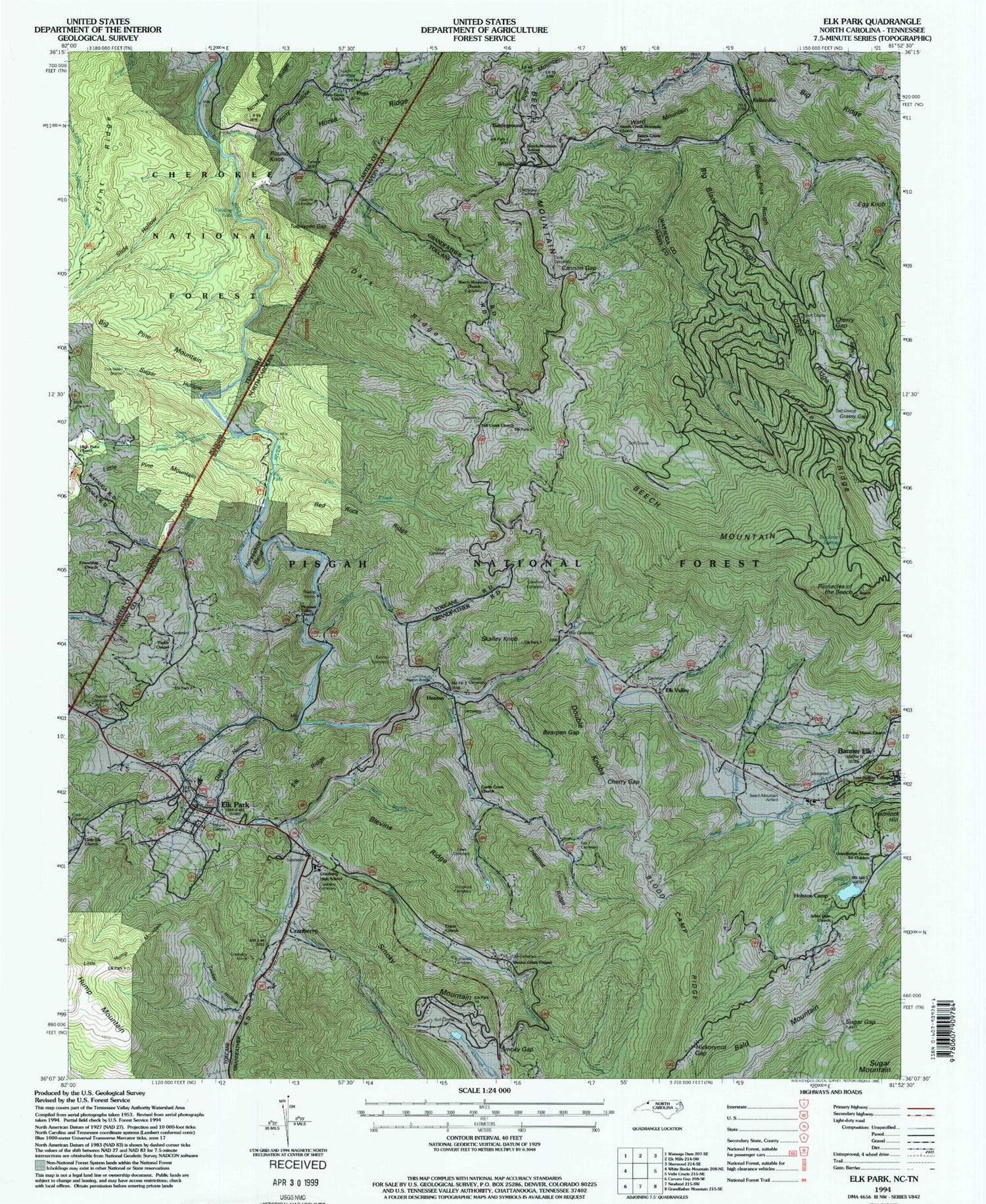 Classic USGS Elk Park North Carolina 7.5'x7.5' Topo Map Image