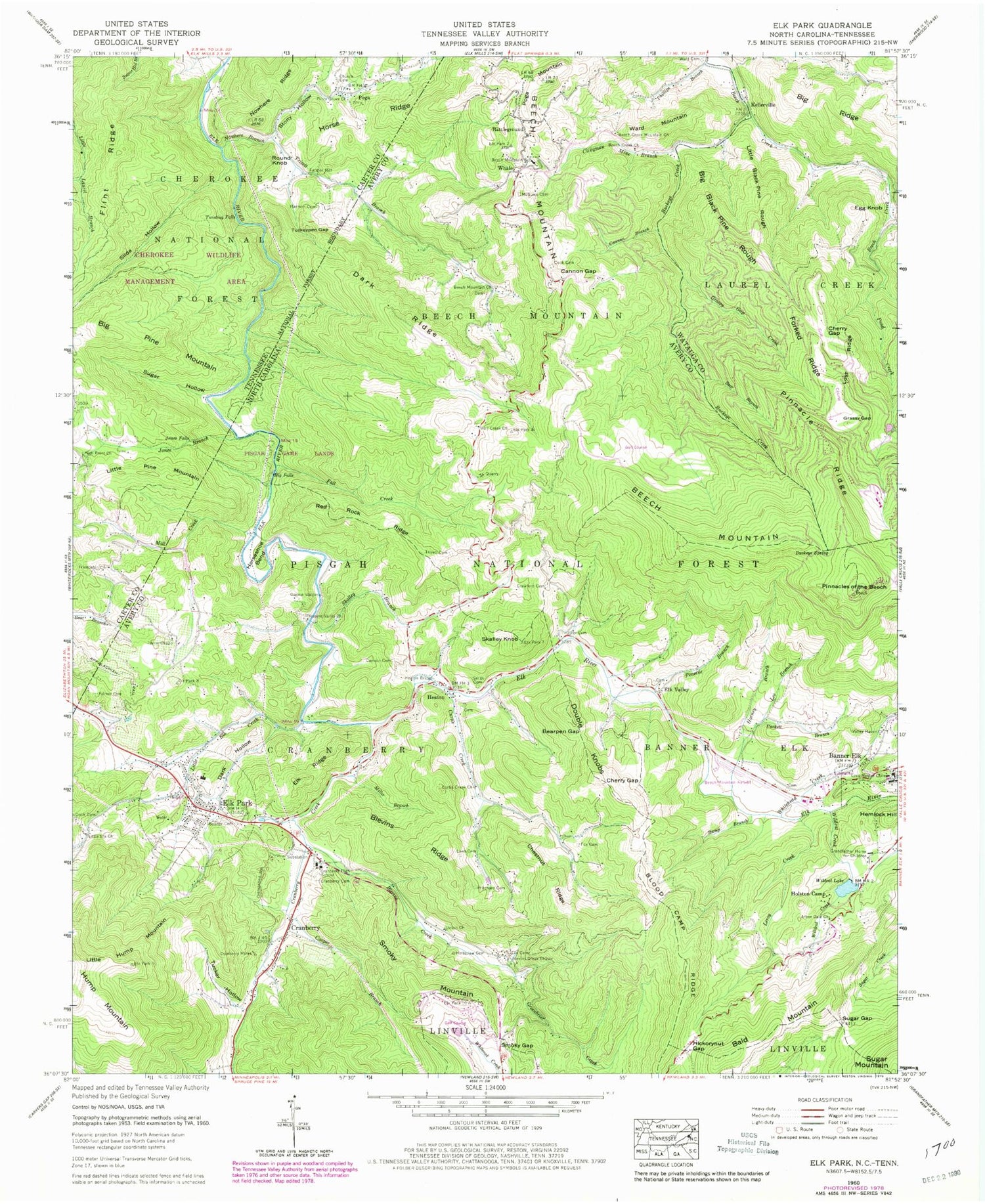 Classic USGS Elk Park North Carolina 7.5'x7.5' Topo Map Image