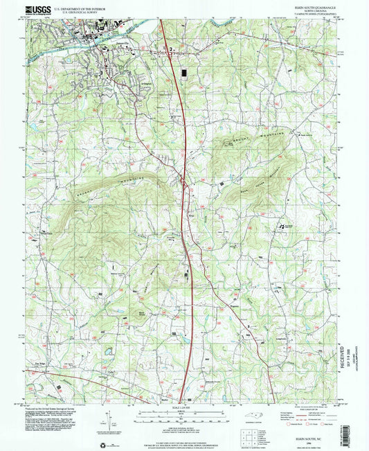 Classic USGS Elkin South North Carolina 7.5'x7.5' Topo Map Image