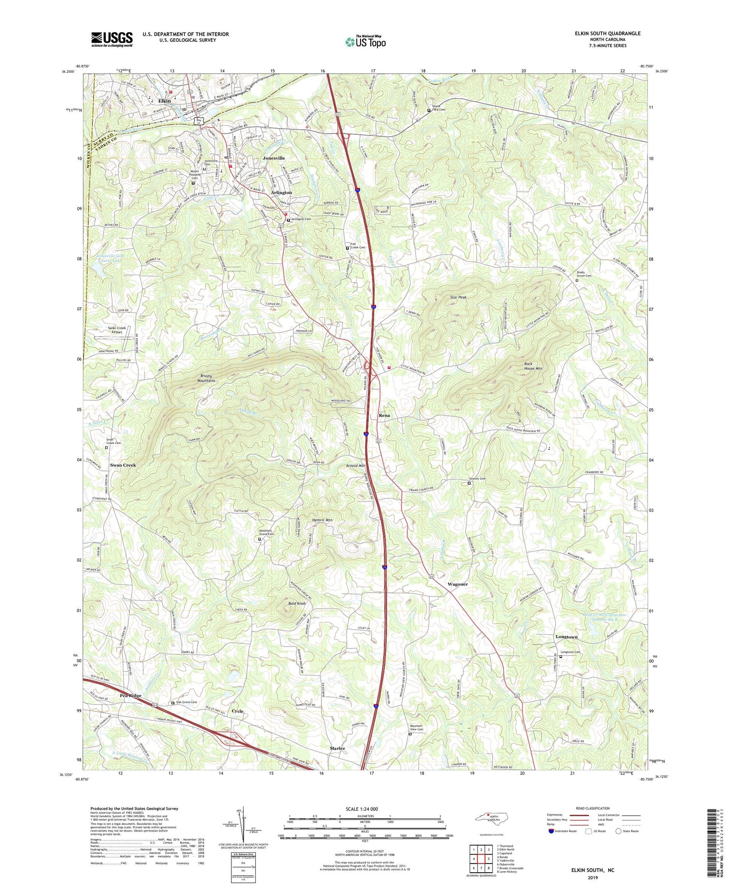 Elkin South North Carolina US Topo Map Image