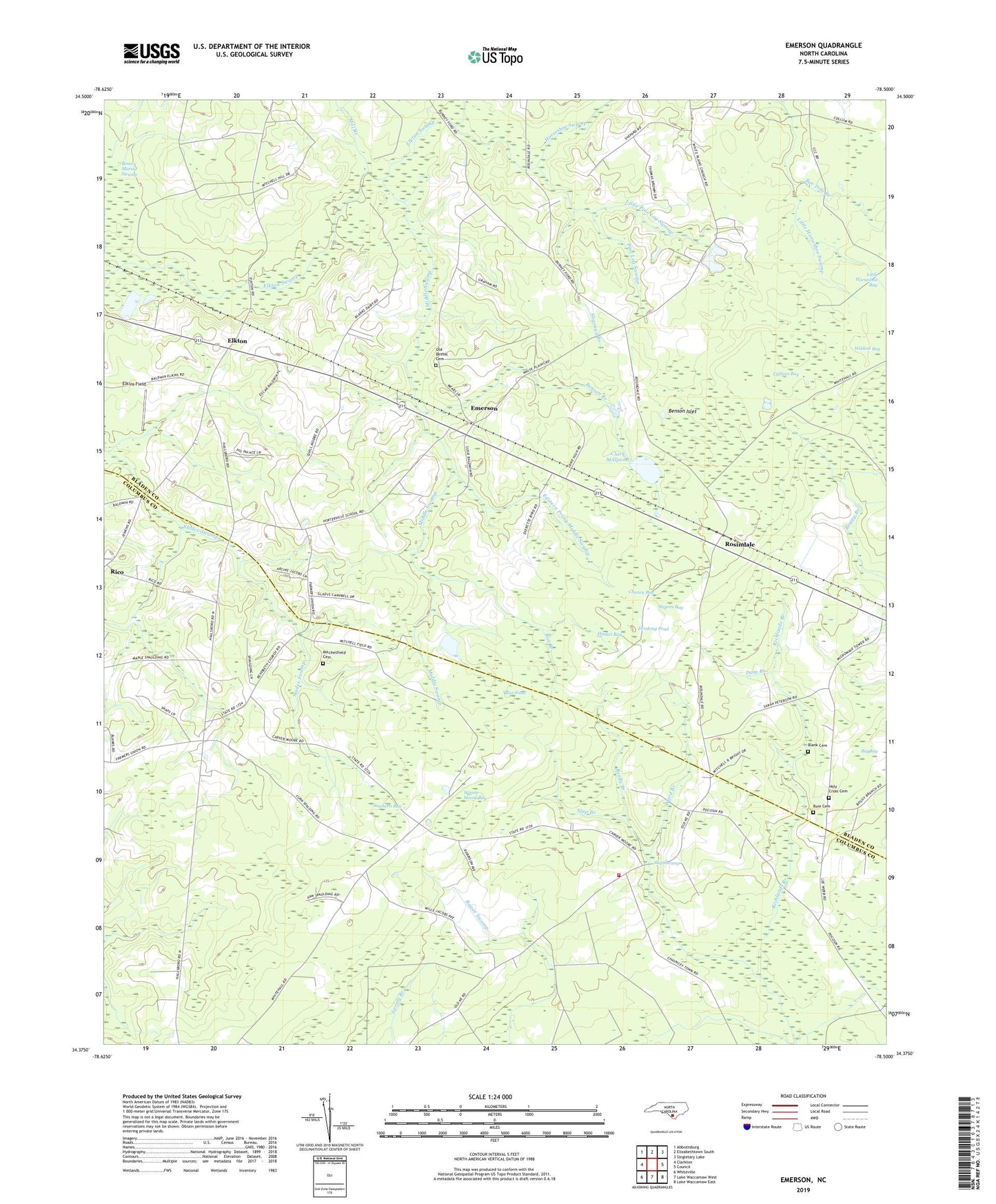 Emerson North Carolina US Topo Map Image