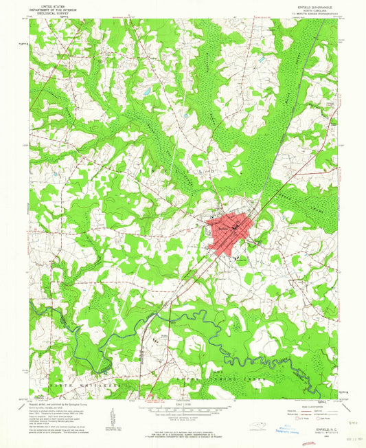 Classic USGS Enfield North Carolina 7.5'x7.5' Topo Map Image