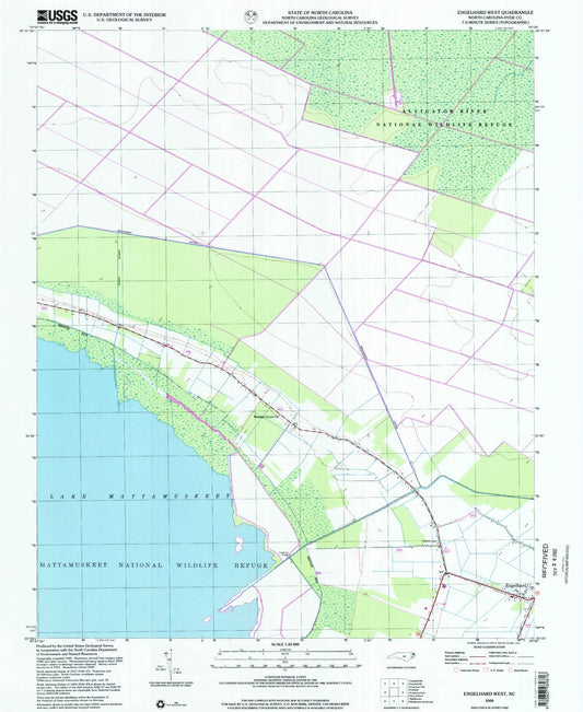 Classic USGS Engelhard West North Carolina 7.5'x7.5' Topo Map Image
