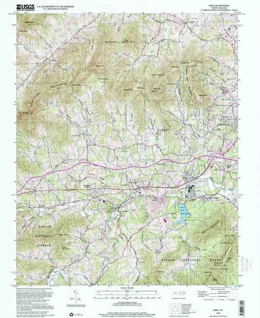 Classic USGS Enka North Carolina 7.5'x7.5' Topo Map Image