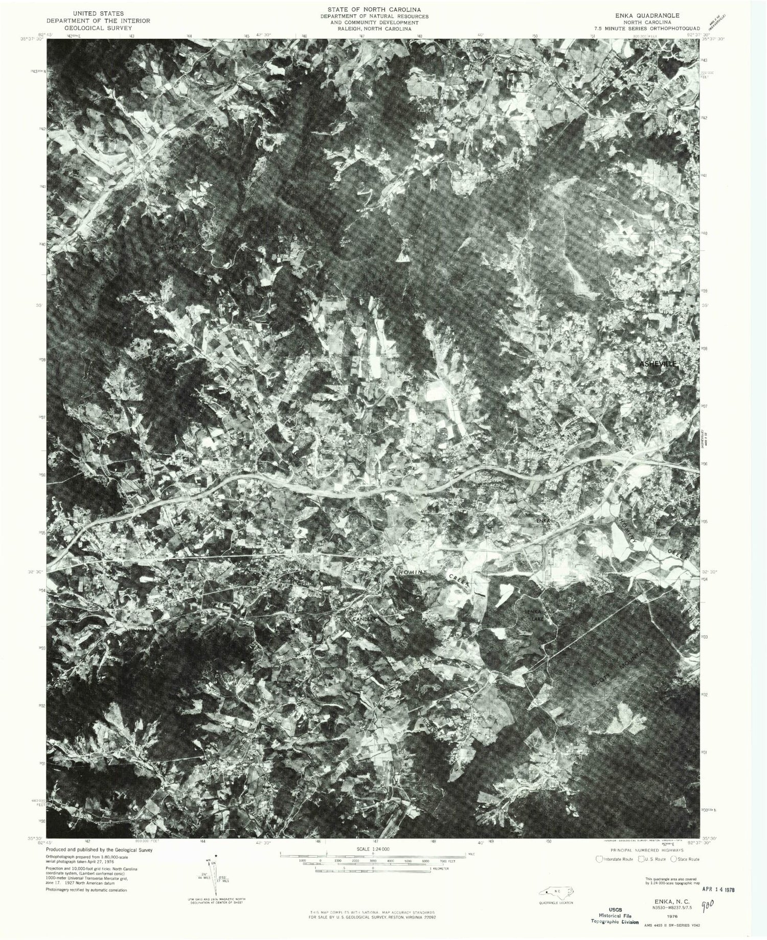 Classic USGS Enka North Carolina 7.5'x7.5' Topo Map Image