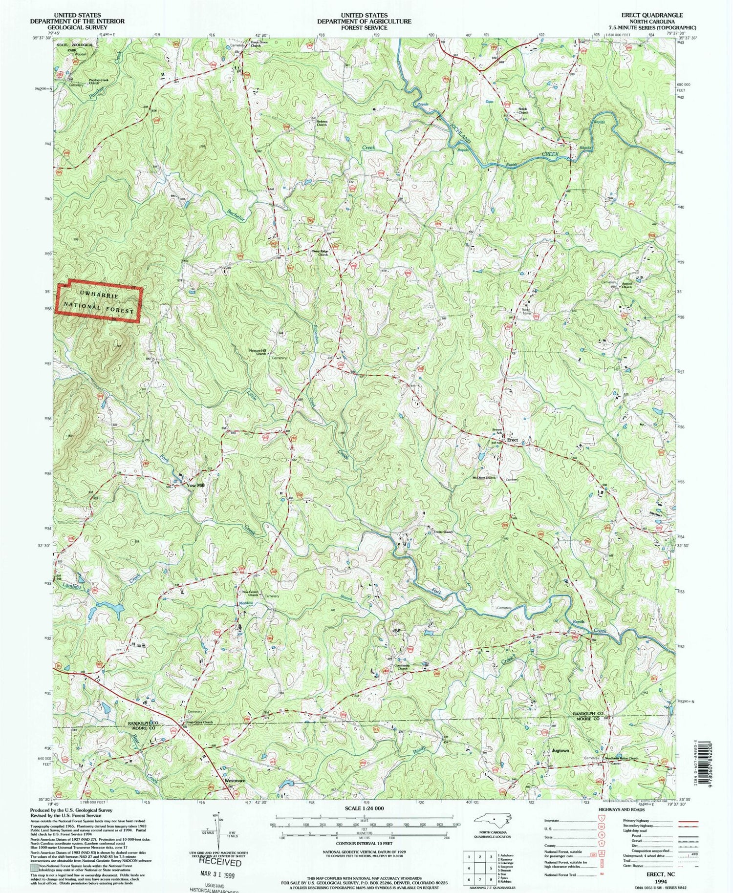 Classic USGS Erect North Carolina 7.5'x7.5' Topo Map Image