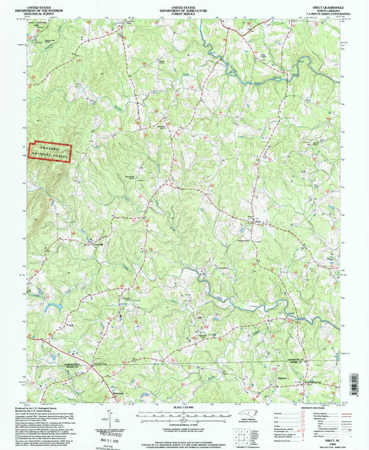 Classic USGS Erect North Carolina 7.5'x7.5' Topo Map Image