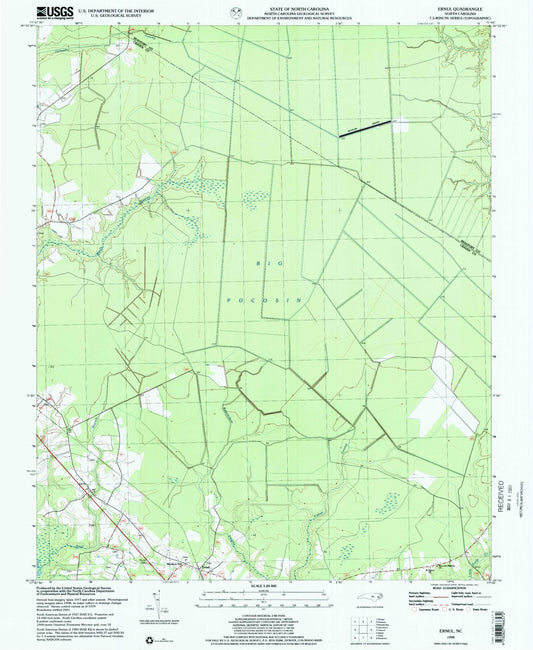 Classic USGS Ernul North Carolina 7.5'x7.5' Topo Map Image