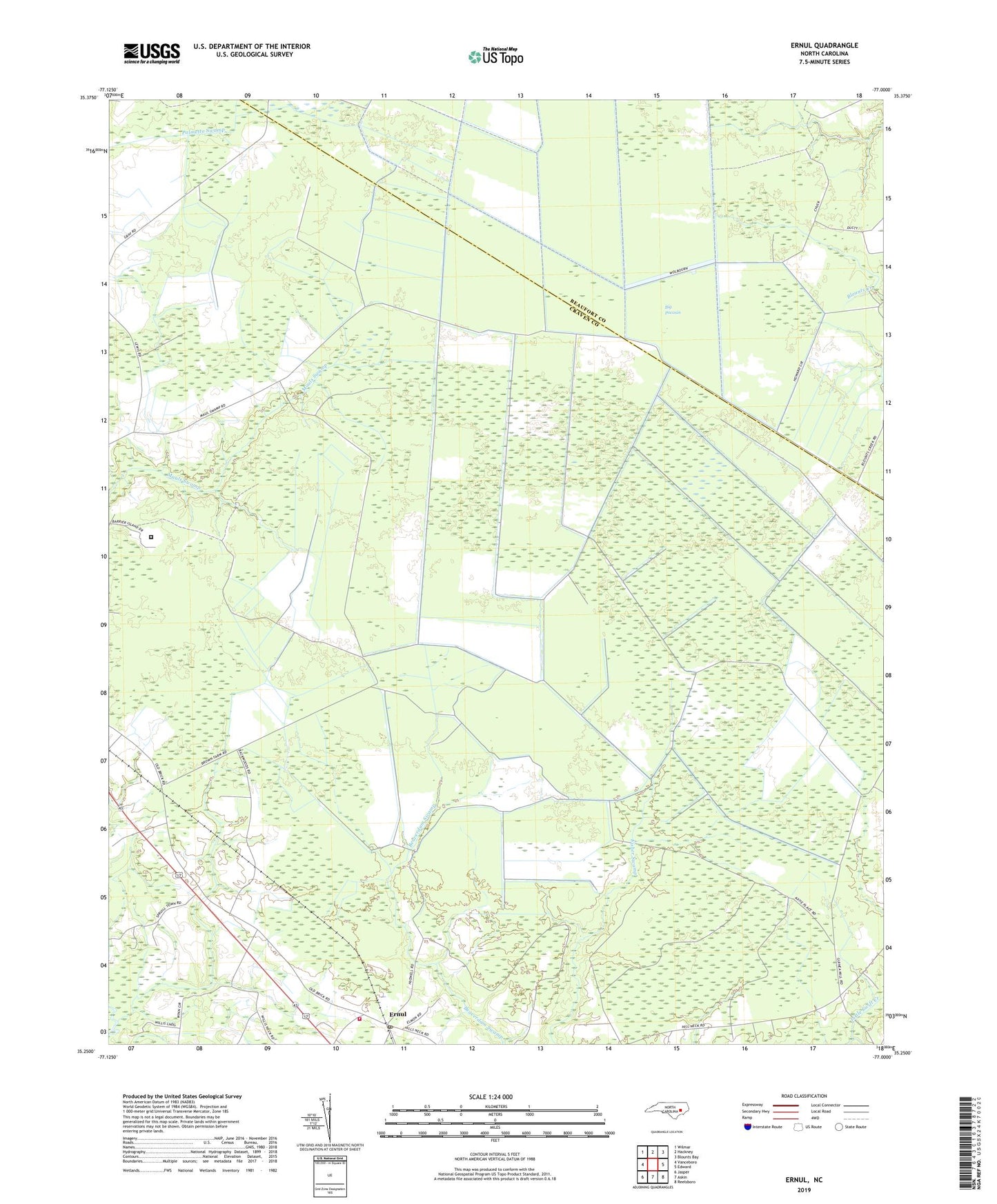 Ernul North Carolina US Topo Map Image