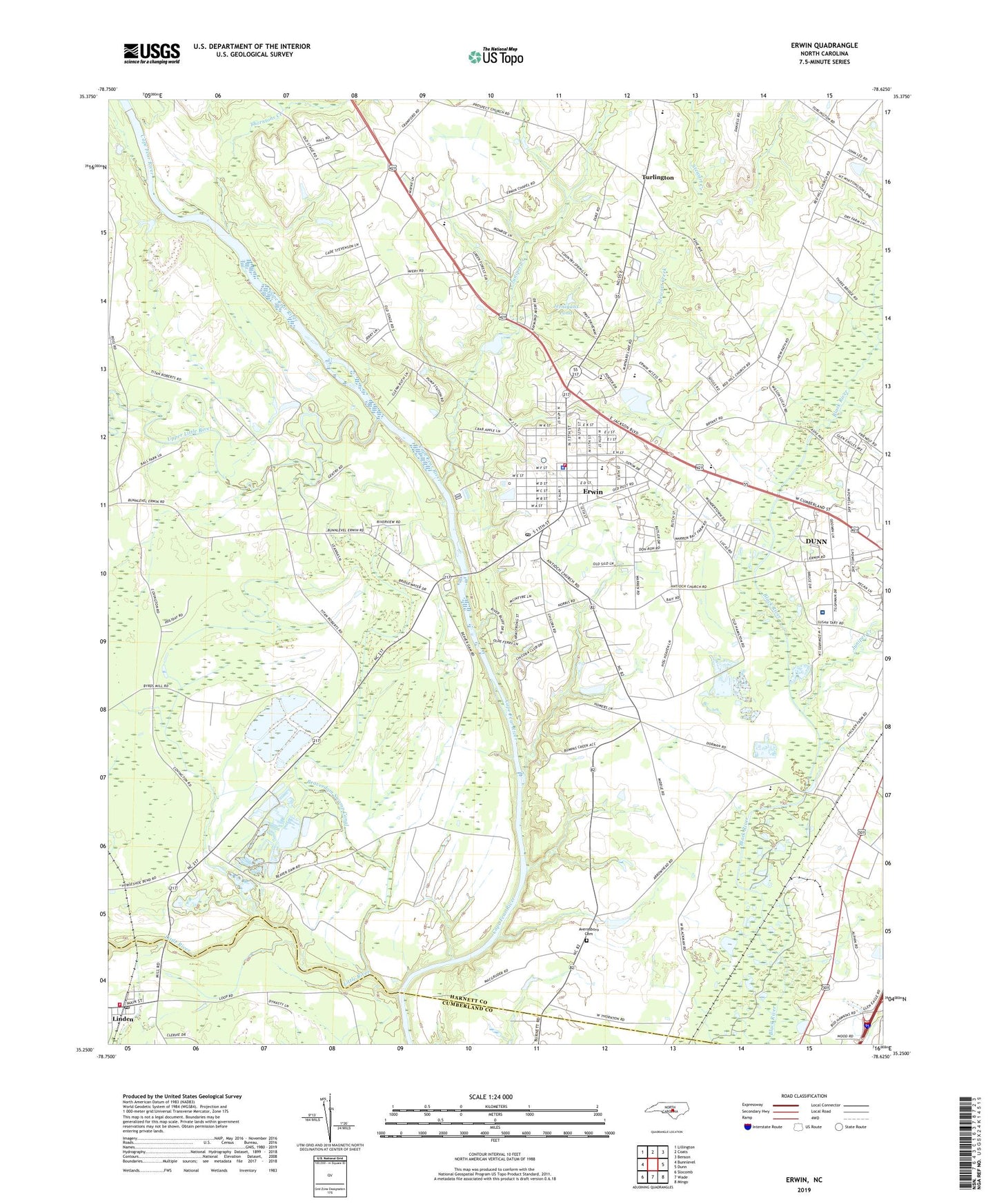 Erwin North Carolina US Topo Map Image