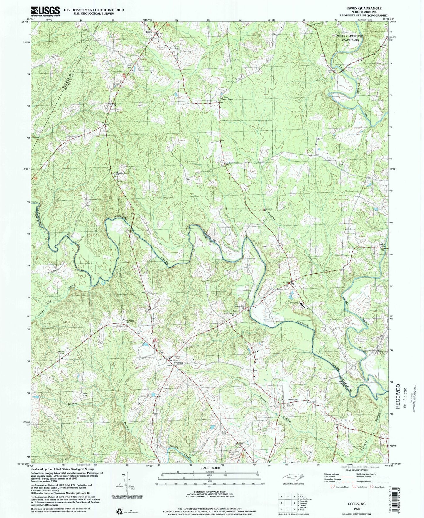 Classic USGS Essex North Carolina 7.5'x7.5' Topo Map Image