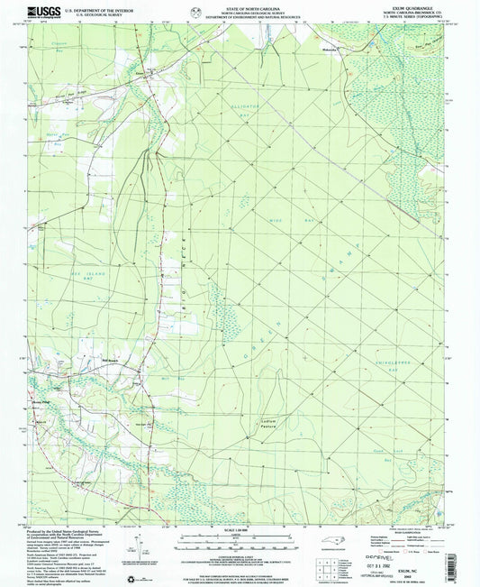 Classic USGS Exum North Carolina 7.5'x7.5' Topo Map Image