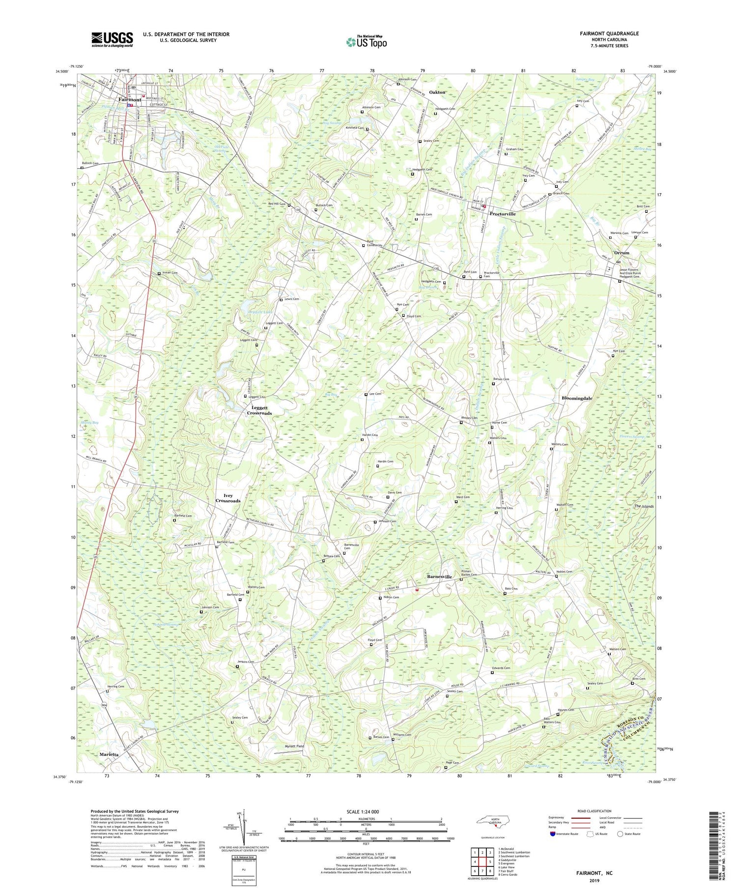 Fairmont North Carolina US Topo Map Image