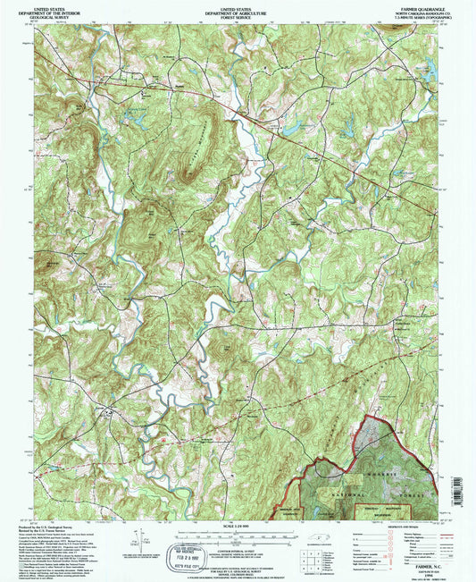 Classic USGS Farmer North Carolina 7.5'x7.5' Topo Map Image