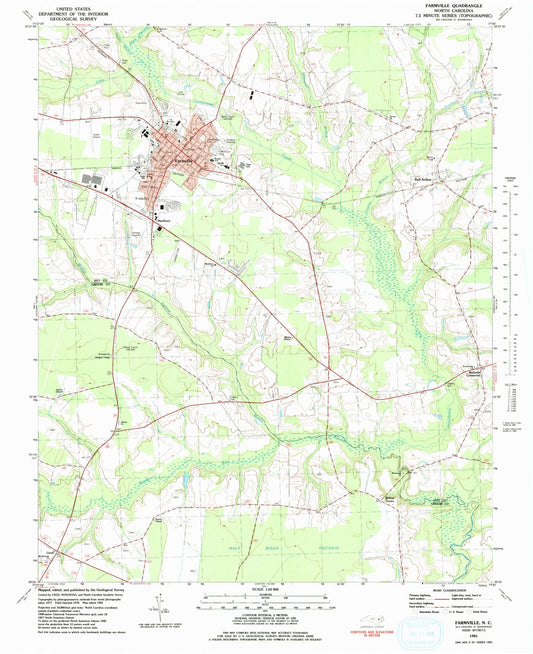 Classic USGS Farmville North Carolina 7.5'x7.5' Topo Map Image