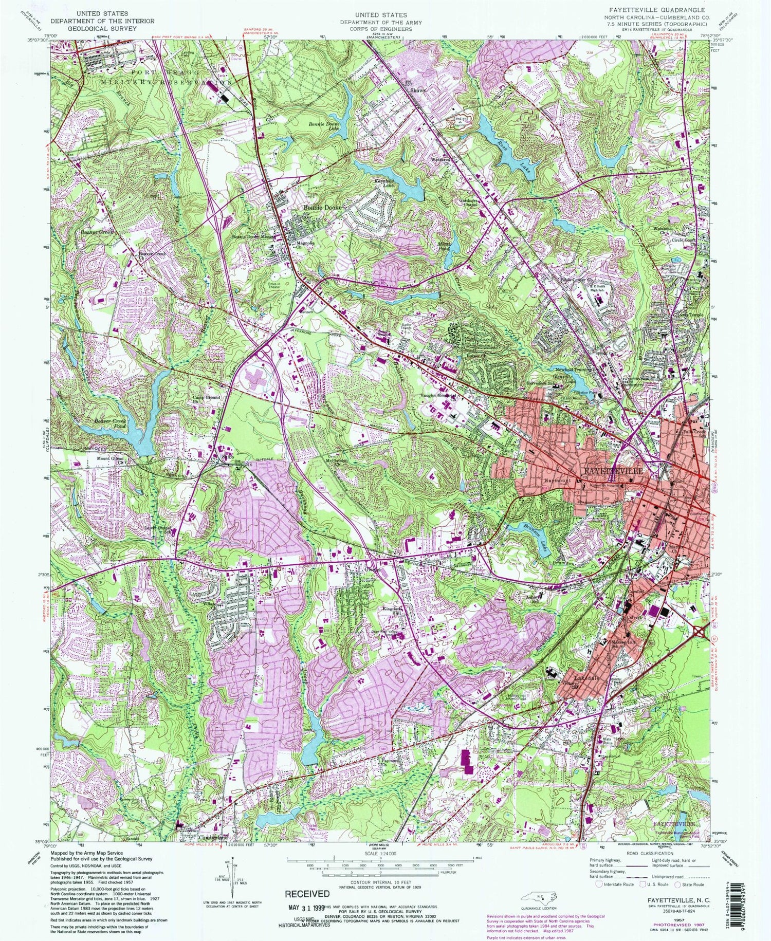 Classic USGS Fayetteville North Carolina 7.5'x7.5' Topo Map Image